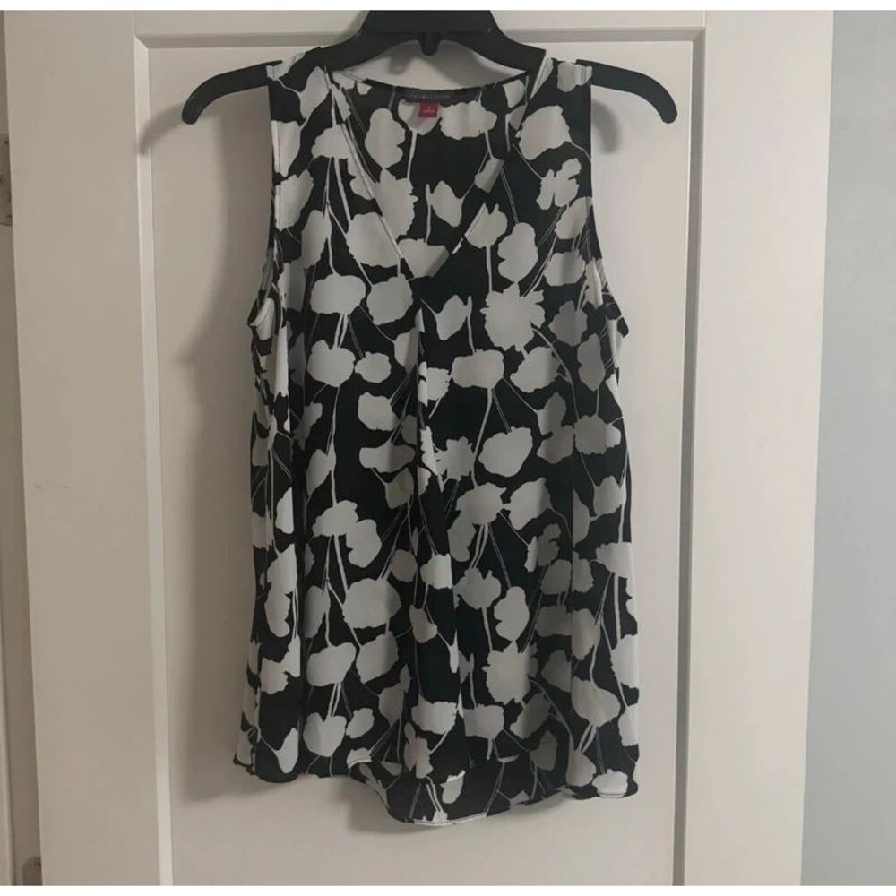 Vince Camuto Sleeveless Blouse V-neck Black/White Floral Small Crosslist